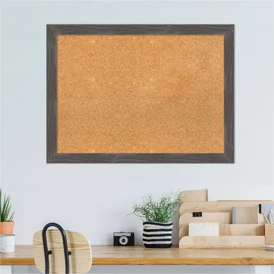 Woodridge Rustic Grey Wood Framed Corkboard, Natural Cork {5}