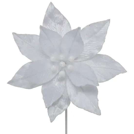 Northlight 24" White Glittered Poinsettia Christmas Stem Spray {4}