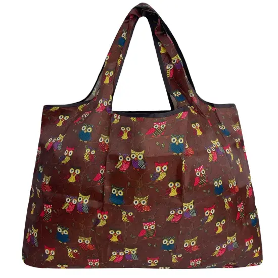 Wrapables Large Foldable Tote Nylon Reusable Grocery Bags Owls Brown {2}