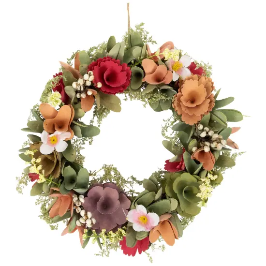 Northlight Rose and Pansy Artificial Wooden Spring Wreath - 10" Red {1}
