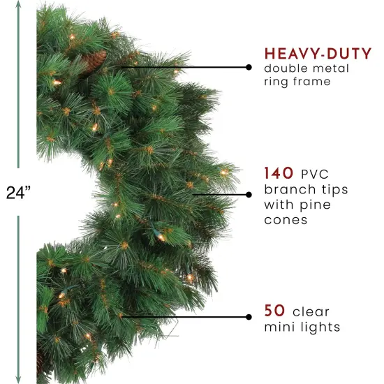 Northlight Pre-Lit Royal Oregon Pine Artificial Christmas Wreath, 24-Inch, Clear Lights Green {4}