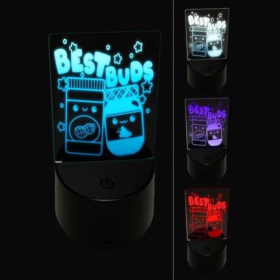 Peanut Butter and Jelly Best Buds Friends 3D Illusion LED Night Light Sign Nightstand Desk Lamp {1}
