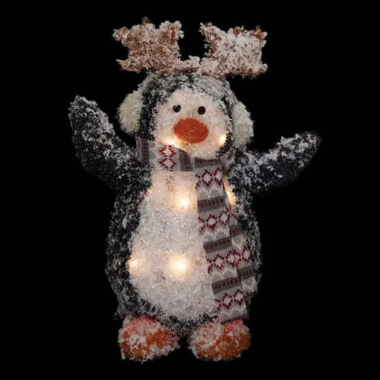Northlight Lighted Snowy Penguin in Antler Hat Outdoor Christmas Decoration - 22" - Warm White Black {4}