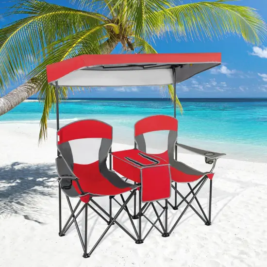 Portable Folding Camping Canopy Chairs with Cup Holder Red {5}