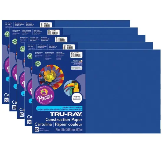 Construction Paper, Royal Blue, 12" x 18", 50 Sheets Per Pack, 5 Packs {1}