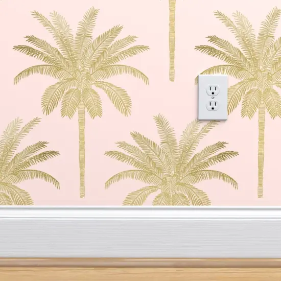 Pre-Pasted Wallpaper 2FT Wide Tropical Whimsical Glamour Maximalist Palm Tree Exotic Beach Illustrative Custom Pre-pasted Wallpaper by Spoonflower {4}