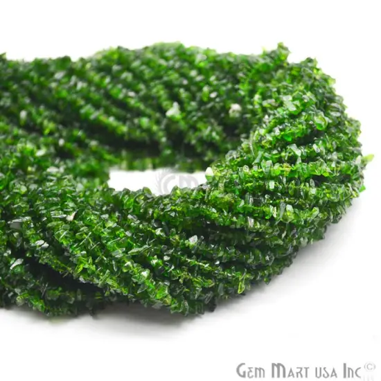 Chrome Diopside Chip Beads, 34 Inch, Natural Chip Strands, Drilled Strung Nugget Beads, 3-7mm, Polished, GemMartUSA (CHCD-70001) {5}