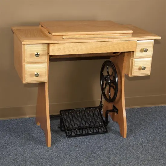 Eicher's Furniture Oak Cabinet and Treadle, Sewing Machine Not Included {1}