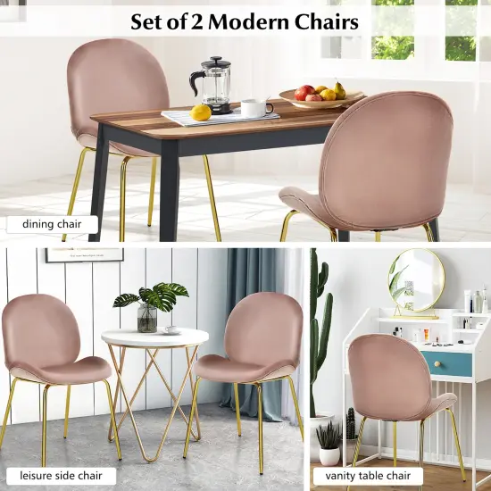Costway Set of 2 Velvet Accent Chairs Dining Side Chairs w/Gold Metal Legs Pink/Beige/Green/Grey {5}