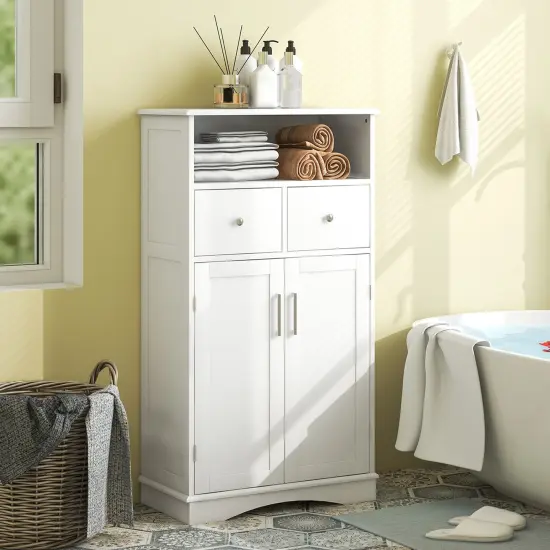 Costway Bathroom Floor Cabinet Freestanding Storage Cabinet with 2 Doors White {5}