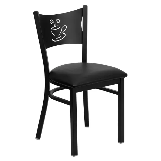 Emma and Oliver Coffee Back Metal Restaurant Dining Chair BlackVYL/BlackMetal {1}