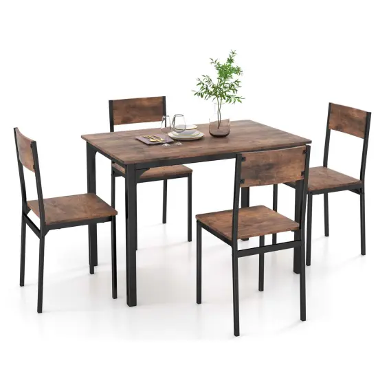 Costway 5 Piece Dining Table Set Industrial Style Kitchen Table & Chairs for 4 Brown {1}