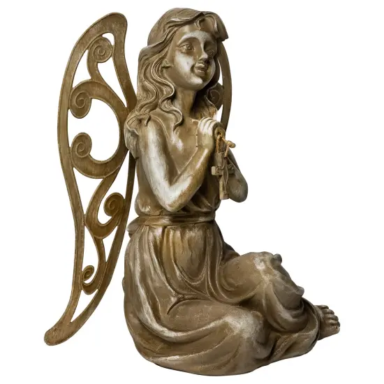 Northlight Sitting Angel with Cross Outdoor Garden Statue- 14.5" Brown {4}