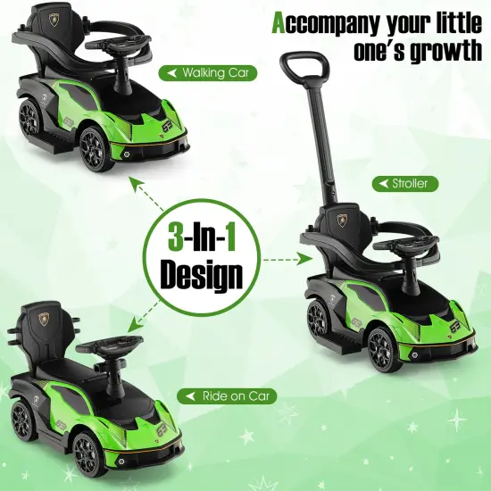 3-in-1 Ride on Push Car with Handle Guardrail and Green {5}