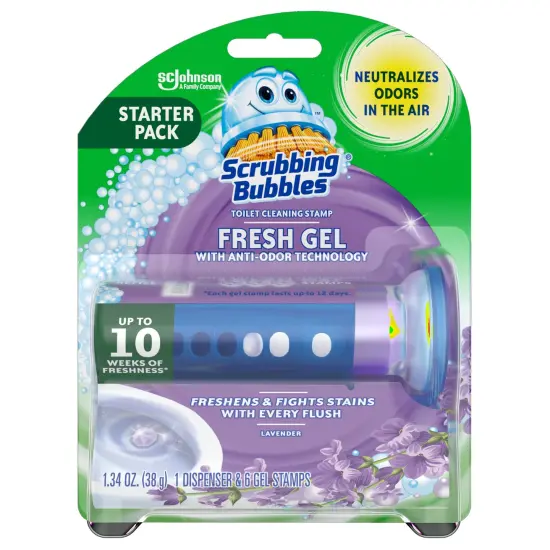 Bubbles Fresh Gel Toilet Bowl Cleaning Stamps, Gel Cleaner, Works on Limescale and Toilet Rings, Lavender Scent, 6 Stamps, 1.34 Oz {1}