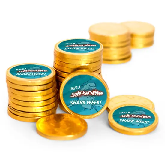 84ct Shark Week Candy Party Favors Chocolate Coins (84 Count) - Gold Foil - By Just Candy {1}