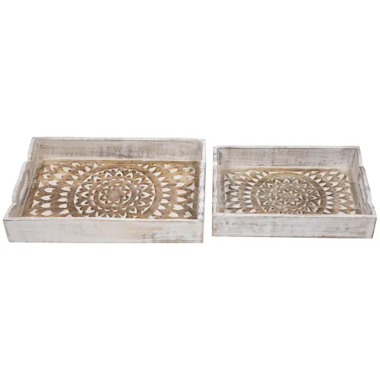 Northlight Set of 2 Brushed White Mandala Display Trays with Handles 18" {7}