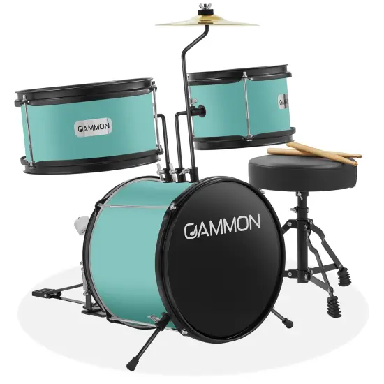 Gammon 3-Piece Junior Drum Set with Throne, Complete Beginner Kit with Bass Drum, Toms, Cymbal, Pedal, and Drumsticks {1}
