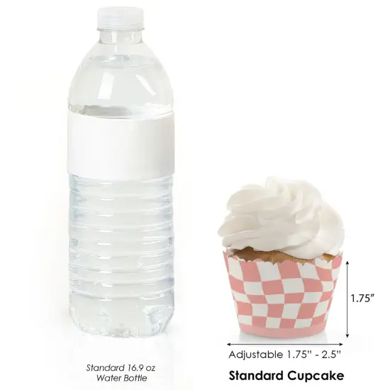 Big Dot of Happiness Pink Checkered Party - Decorations - Party Cupcake Wrappers - Set of 12 {4}