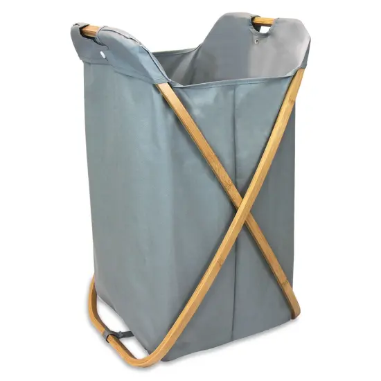 Oceanstar Bamboo Folding X-Frame Laundry Hamper Sorter Blue {1}