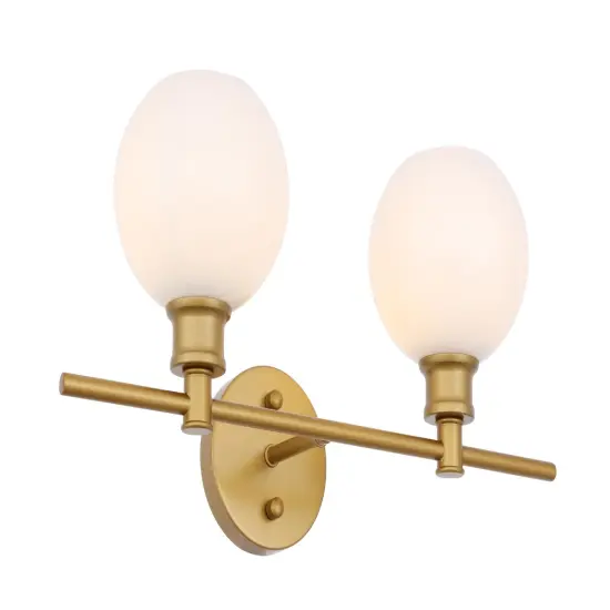 Collier 2 light Brass and Frosted white glass Wall sconce {6}