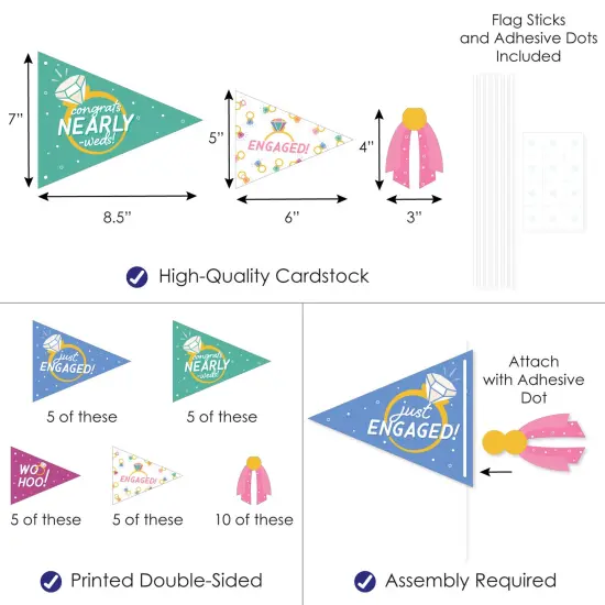 Big Dot of Happiness Just Engaged - Colorful - Triangle Engagement Party Photo Props - Pennant Flag Centerpieces - Set of 20 {4}