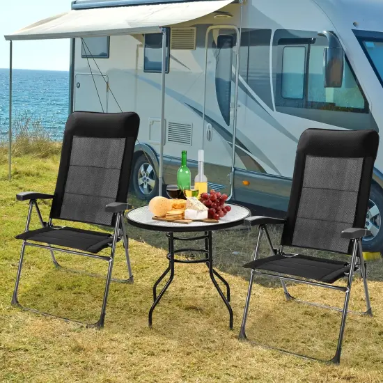 2 Pcs Portable Patio Folding Dining Chairs with Headrest Adjust for Camping -Black {3}