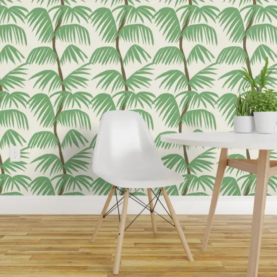 Pre-Pasted Wallpaper 2FT Wide Abstract Palms Tropical Stripe Nature Minimalist Summer Vibes Large Scale Custom Pre-pasted Wallpaper by Spoonflower {1}