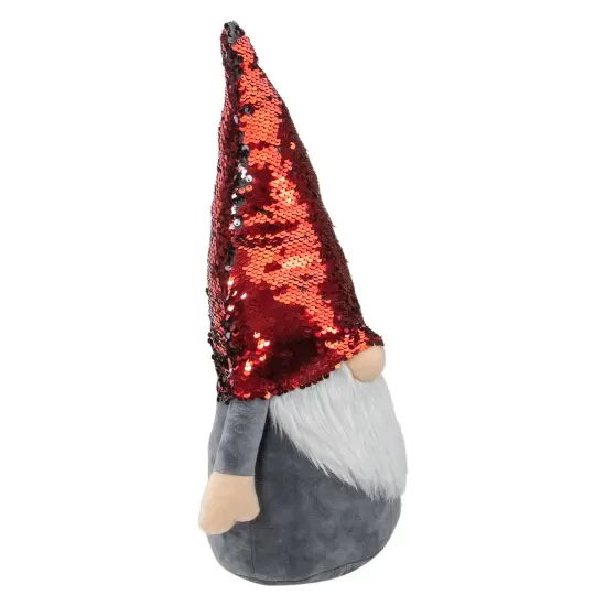 Northlight Gnome with Flip Sequin Hat Christmas Figure - 18" - Red and Gray {5}