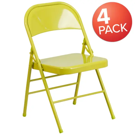 Emma and Oliver 4 Pack Colorful Metal Folding Chair Teen and Event Seating Twisted Citron {5}
