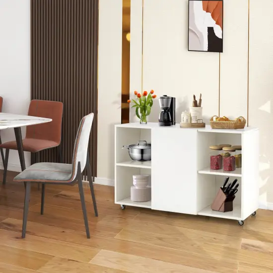 Wood Storage Cabinet with Wheels and 6 Compartments White {6}