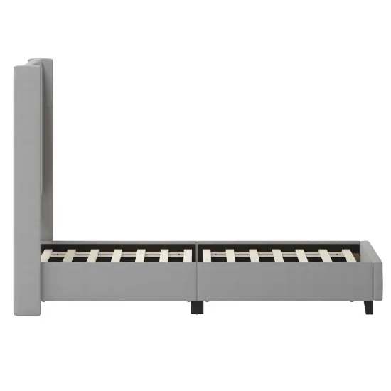 Merrick Lane Bramlett Modern Platform Bed - Gray Faux Linen - Queen - Padded Wingback Headboard - 8.5" Floor Clearance - Wood Support Slats - No Box Spring Needed {5}