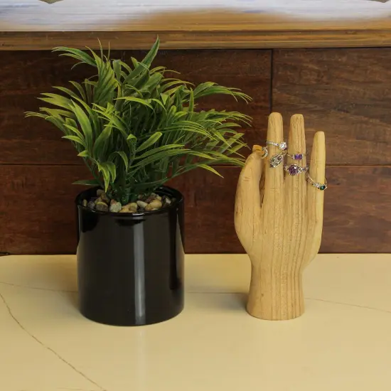 Carved Wooden A-OK Hand Gesture Statue Natural Finish 8 Inches High {6}