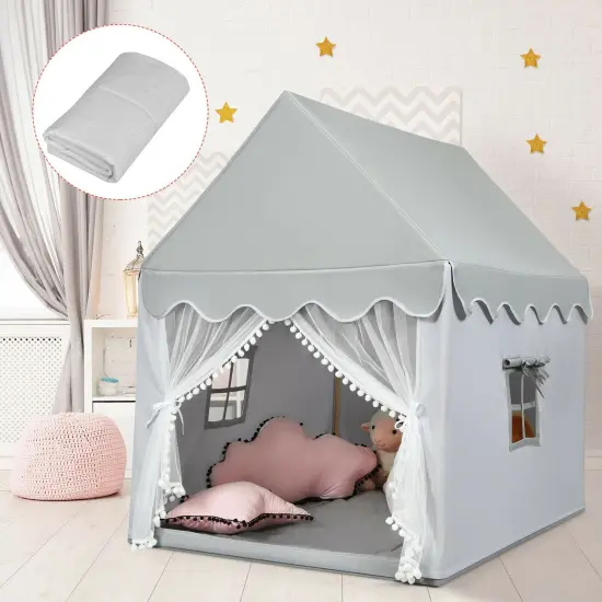 Kids Large Play Castle Fairy Tent with Mat Grey {3}