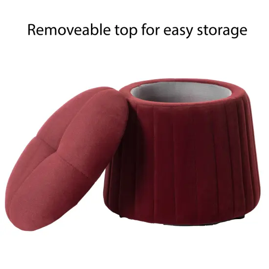 Modern Tufted Velvet Mushroom Shape Storage Ottoman Storage Stool Trunk Red {9}