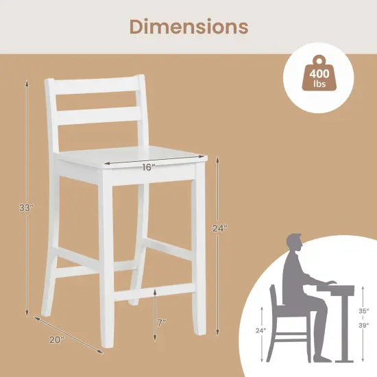 Costway 24-Inch Wooden Bar Stools Set of 4 with Ergonomic Backrest Counter Height Stools Black/White {3}