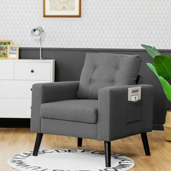 Modern Button Tufted Accent Chair with Rubber Wood Legs and Wide Backrest Ideal for Any Room Grey {2}