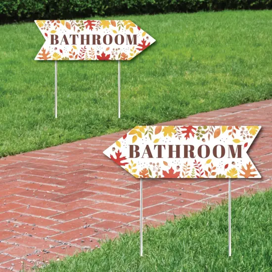 Big Dot of Happiness Fall Foliage Wedding Bathroom Signs - Autumn Leaves Wedding Sign Arrow - Double Sided Directional Yard Signs - Set of 2 {1}