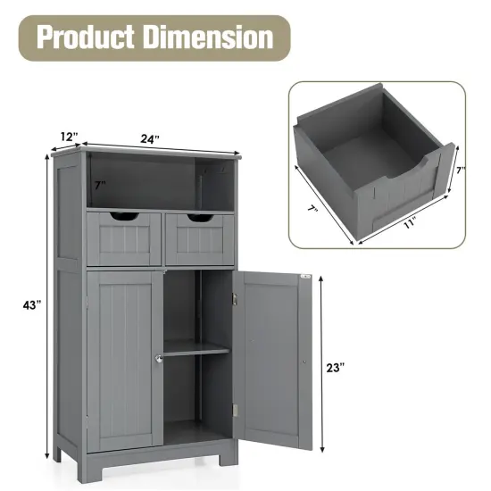 Bathroom Wooden Side Cabinet with 2 Drawers and 2 Doors Grey {4}