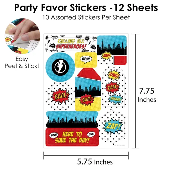 Big Dot of Happiness BAM! Superhero - Baby Shower or Birthday Party Favor Sticker Set - 12 Sheets - 120 Stickers {4}
