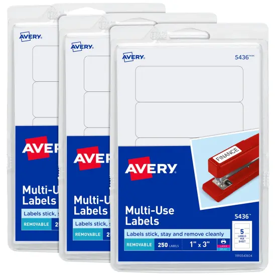 Avery Multi-Use Removable Labels, 1" x 3", Print or Write ID Labels, White, 3-Pack, 750 Labels Total (35436) {1}