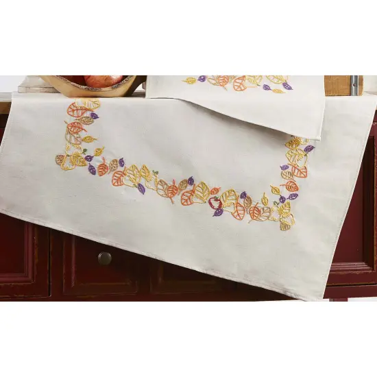 Nob HillAutumn Leaves Table Topper Stamped Embroidery Kit Multi {1}