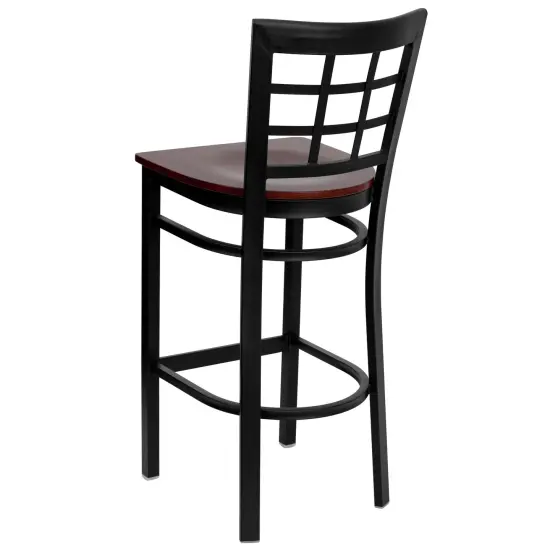 Emma and Oliver 2 Pack Window Back Metal Restaurant Barstool Mahogany/BlackMetal {3}