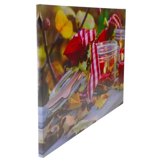 Northlight LED Lighted Fall Candle and Berries Canvas Wall Art 23.5" x 15.75" Brown {4}
