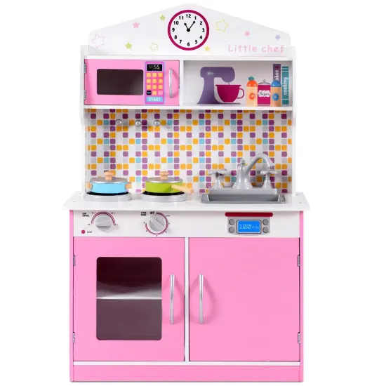 Kids Wooden Pretend Kitchen Cooking Playset Ideal Gift for Birthdays or Any Special Occasion Pink {2}