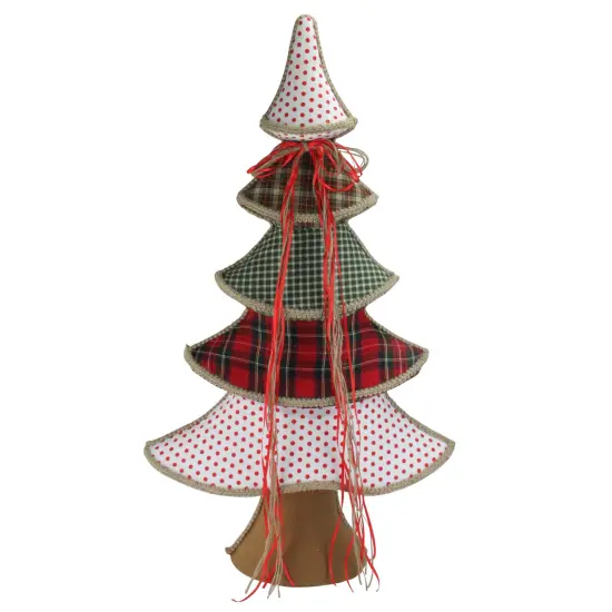Northlight Polka Dot and Plaid Christmas Tree with Ribbon Bow Decoration - 31.5" Red {1}