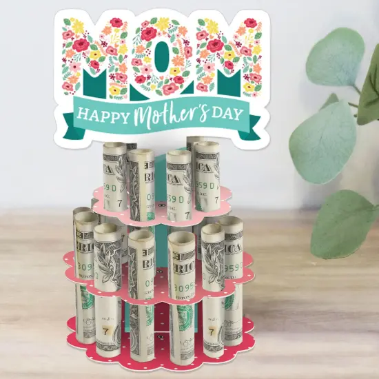 Big Dot of Happiness Colorful Floral Happy Mother's Day - DIY We Love Mom Party Money Holder Gift - Cash Cake {1}