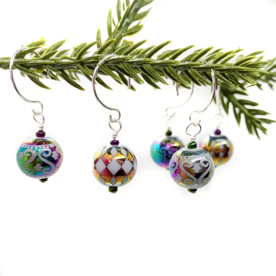 Miniature Ornaments in Rainbow Holiday Patterns, 8 pieces with Hooks, Pretty Mini Baubles, Adorabilities {3}