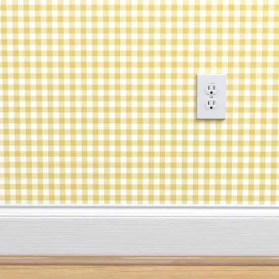 Peel & Stick Wallpaper 2FT Wide Dark Yellow Gingham Cottagecore Checkered Country Farmhouse Spring Summer Vintage Medium Scale Custom Removable Wallpaper by Spoonflower {4}
