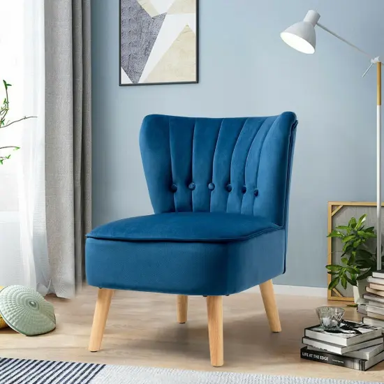 Armless Accent Chair Tufted Velvet Leisure Chair Blue {2}